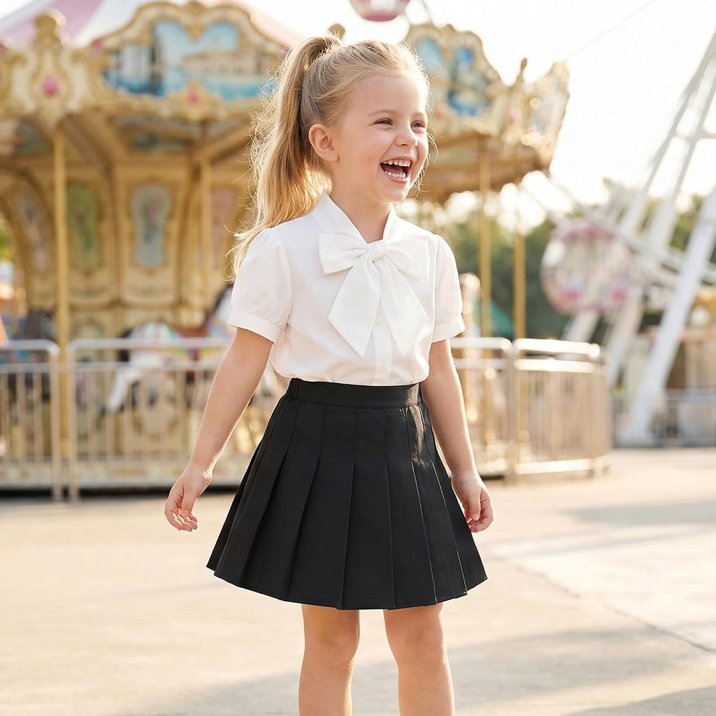Girls Pleated Skirt Classic Pleated Uniform Skirts with Elastic Waistband School Uniform Tennis Dress with Lining Shorts