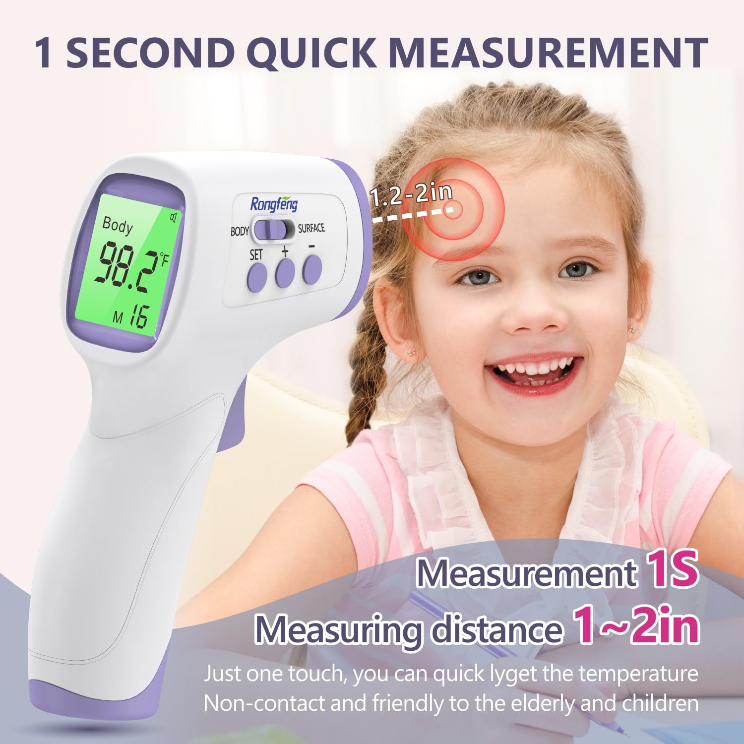 No-Touch Forehead Thermometer for Adults and Kids, Digital Thermometers with Fever Alarm, 3 Backlit and 32 Memories