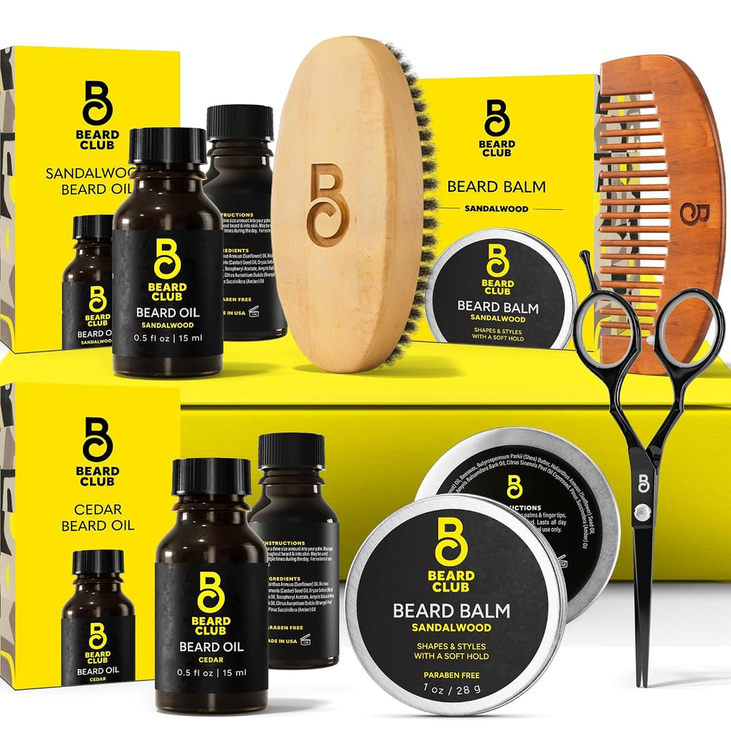 Beard Kit for Men - Grooming & Care Kit - Cedar & Sandalwood Oil, Sandalwood Balm, Boar Bristle Brush, Comb, Trimming
