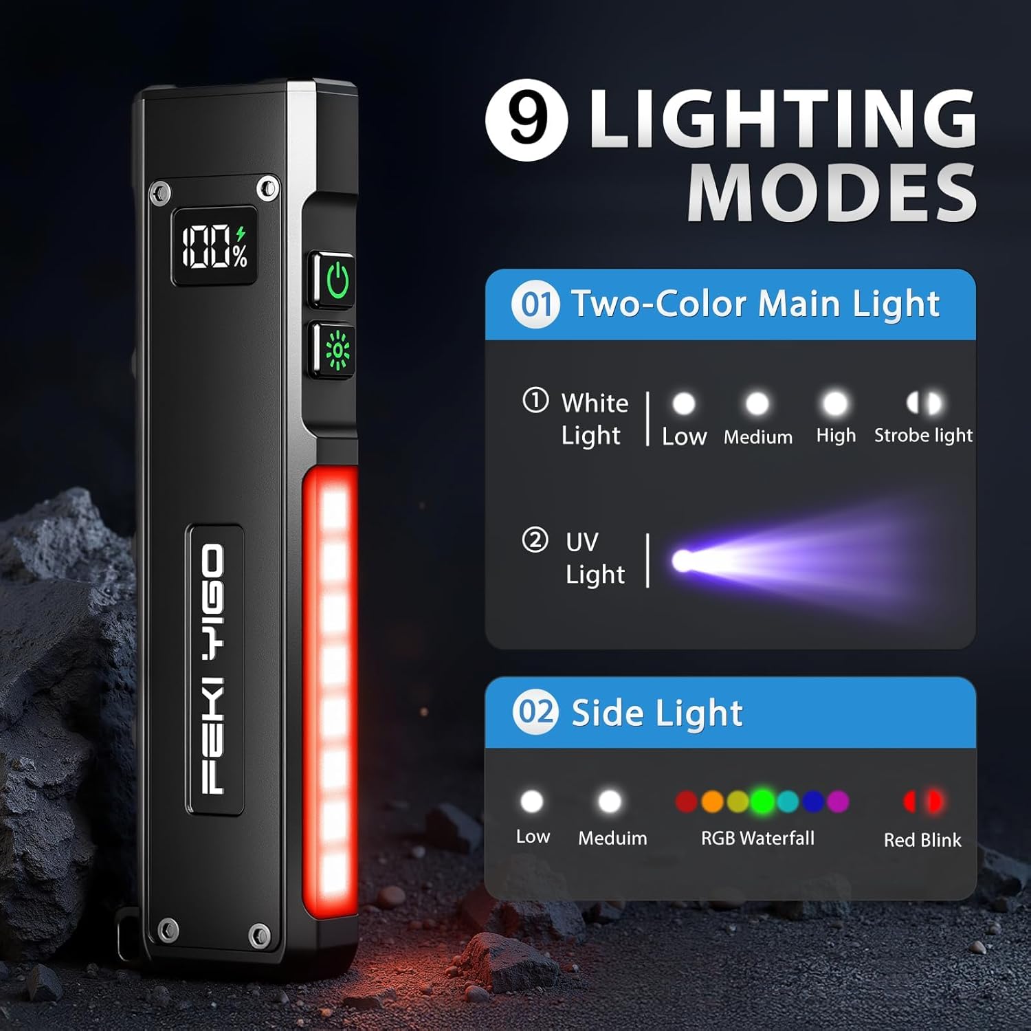Flat EDC Flashlight Rechargeable 1800 Lumens - Pocket Flashlight with 365nm UV Light, RGB Modes, Magnetic Base