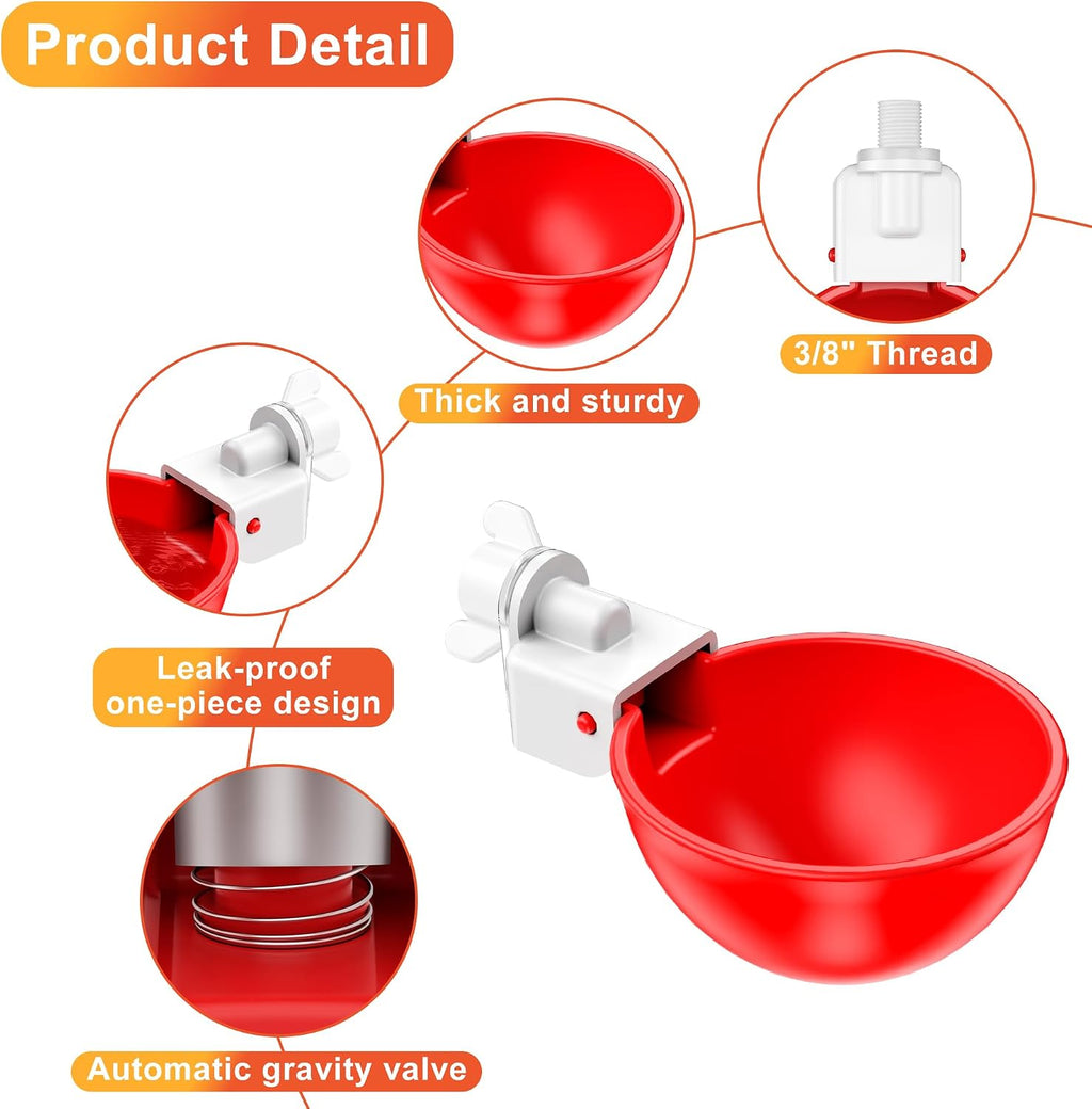 Chicken Waterer Cups, Automatic DIY Chicken Water Bowl 9 Pack | Chicken Flock Waterer Cups with 3/8'' Hole Saw for