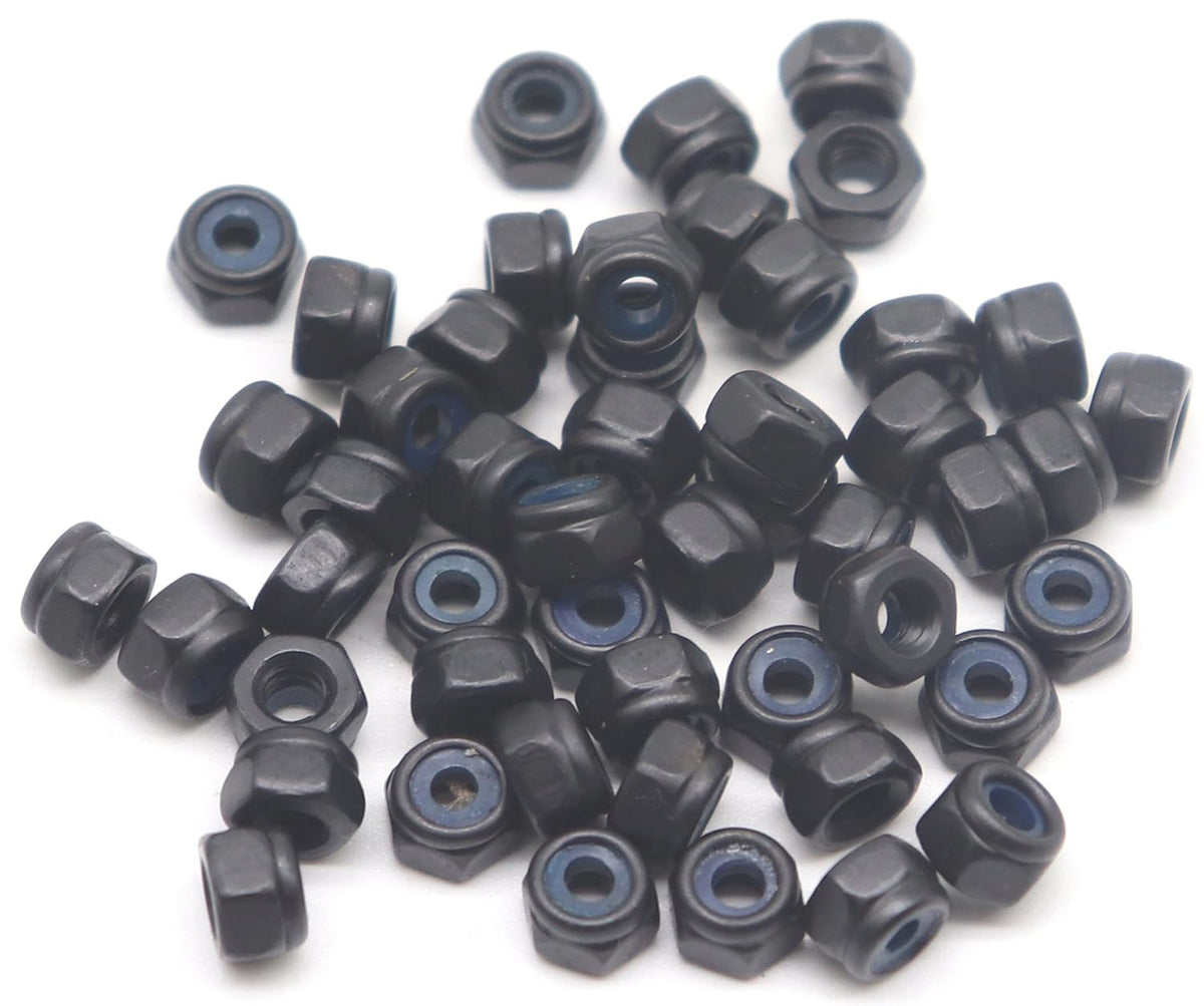 50Pcs M3-0.5mm Black Zinc Plated Nylon Lock Nuts Inserted Hex Self Clinching Nuts for RC Modeling