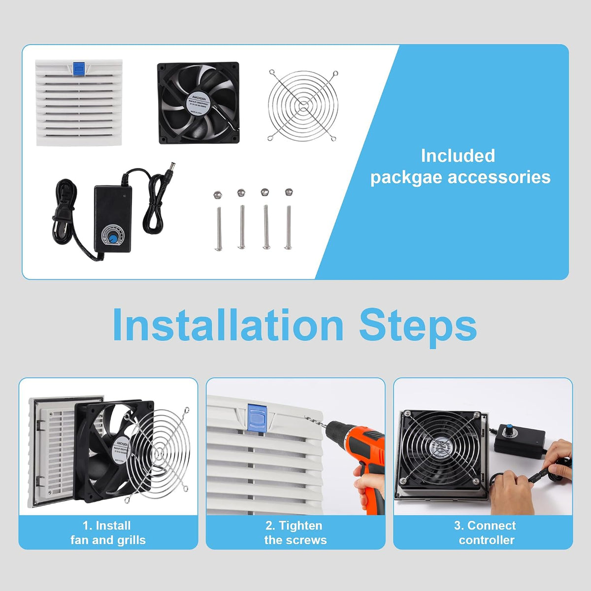 150x150mm Cabinet Ventilator Kit with 120x38mm Fan and Speed Controller