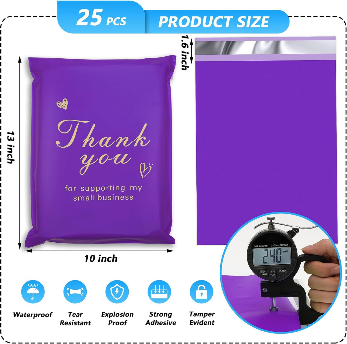 Thank You Poly Mailer 10x13 Inch 25 Pcs, Purple