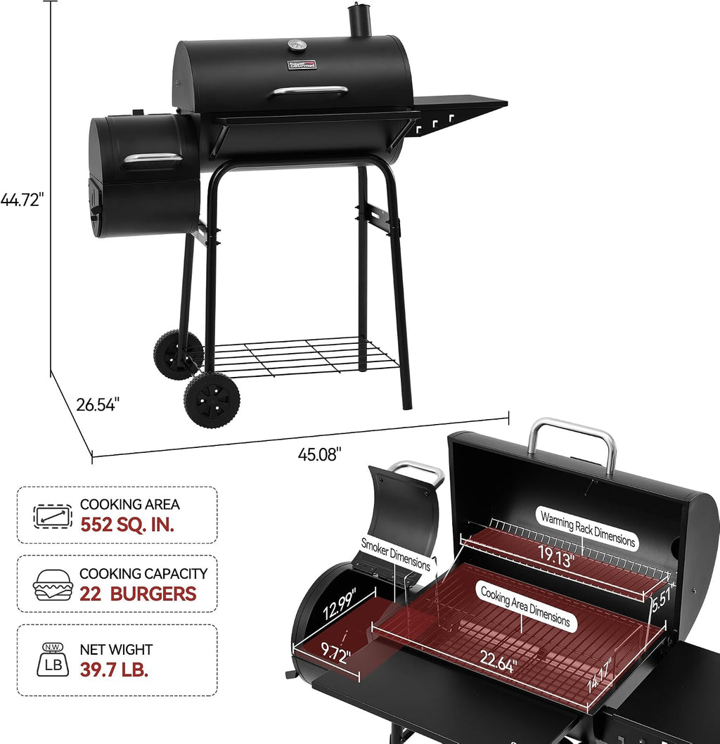 CC1624S Barrel Charcoal Grill with Offset Smoker Black
