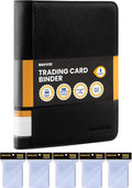 9 Pocket Trading Card Binder with 500 Card Sleeves, 26 Side-Loading Pages Hold 468 Trading Cards, Black PU Cover Zip