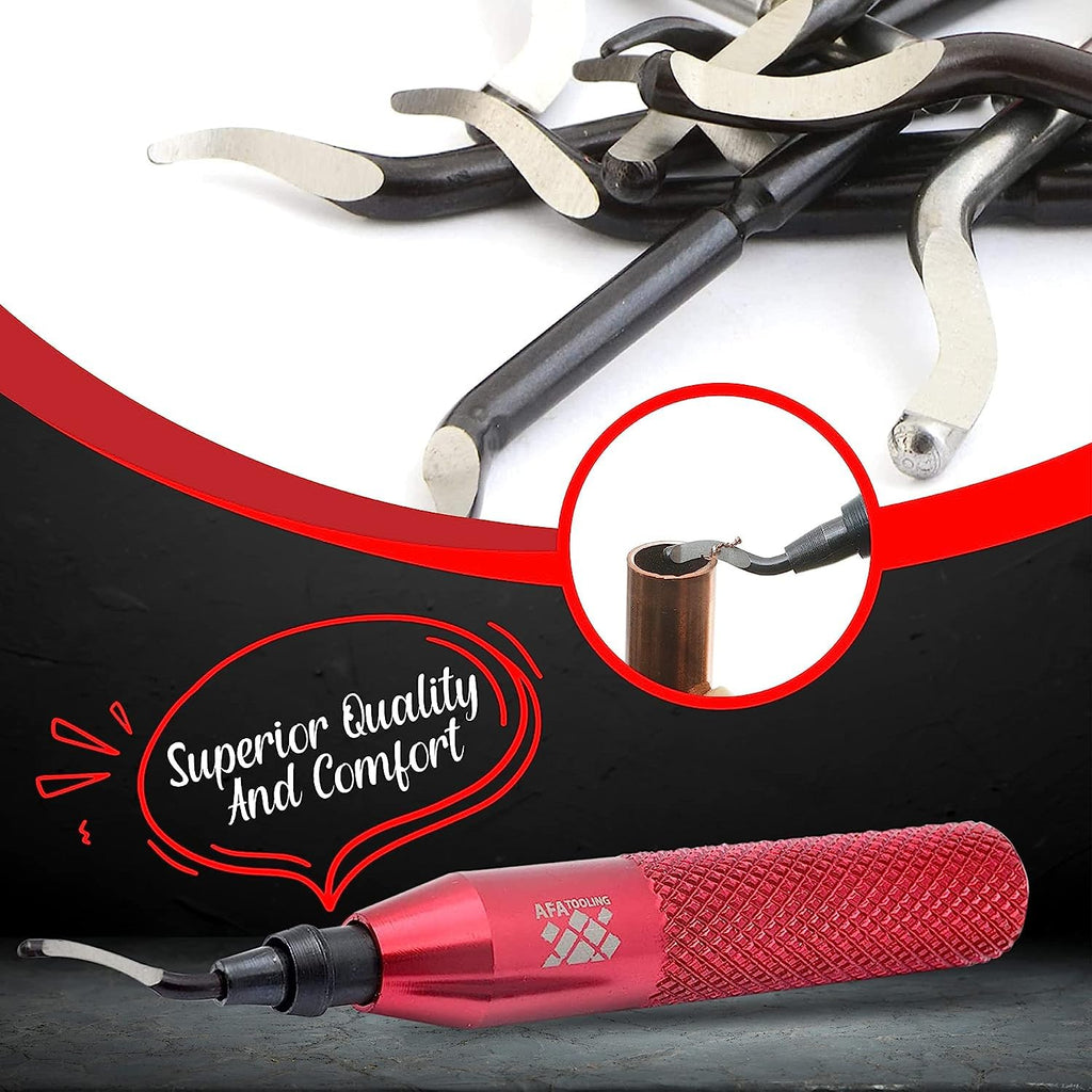 AFA Tooling Deburring Tool, 16 HSS Blades, Red CNC Anodized Aluminum Handle