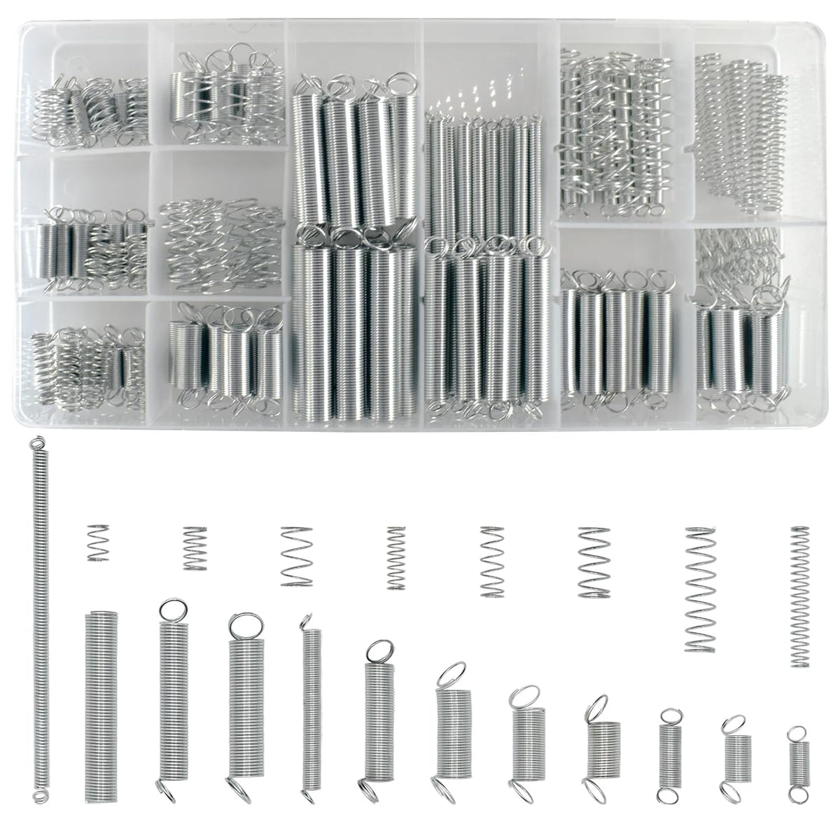 200Pcs Spring Assortment Kit, 20 Different Size Zinc Plated Extension and Compression Springs for Shops and Home