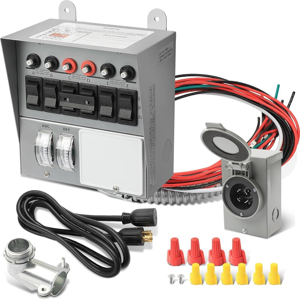 31406CWK Pro/Tran 30 Amp 6-Circuit Generator Transfer Switch Kit 7500 Watts Include Weatherproof Inlet Box, 10 Foot