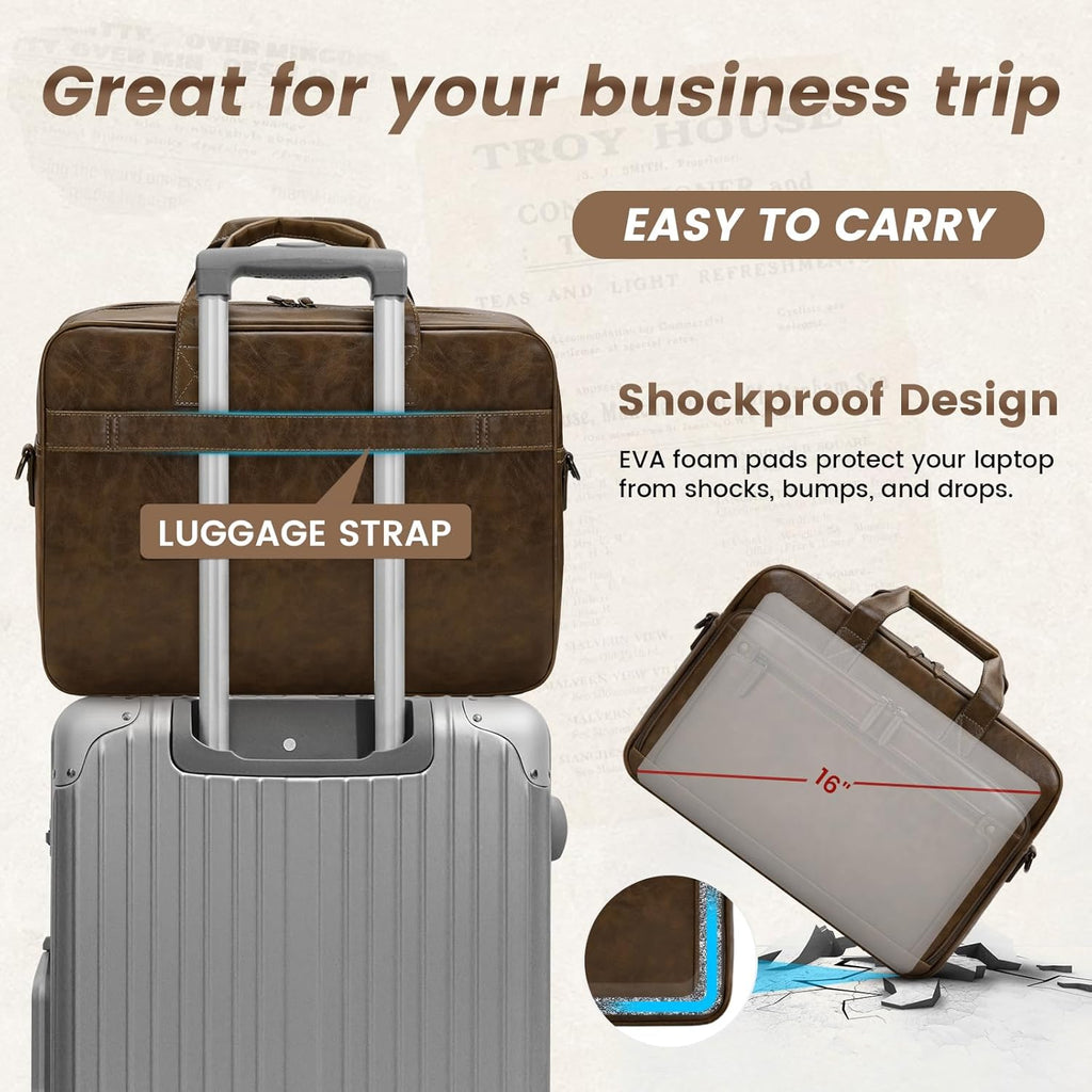 Mens Laptop Bag 16 Inch Leather Briefcase Vintage Messenger Bag for Men Large Crossbody Shoulder Office Computer Bag