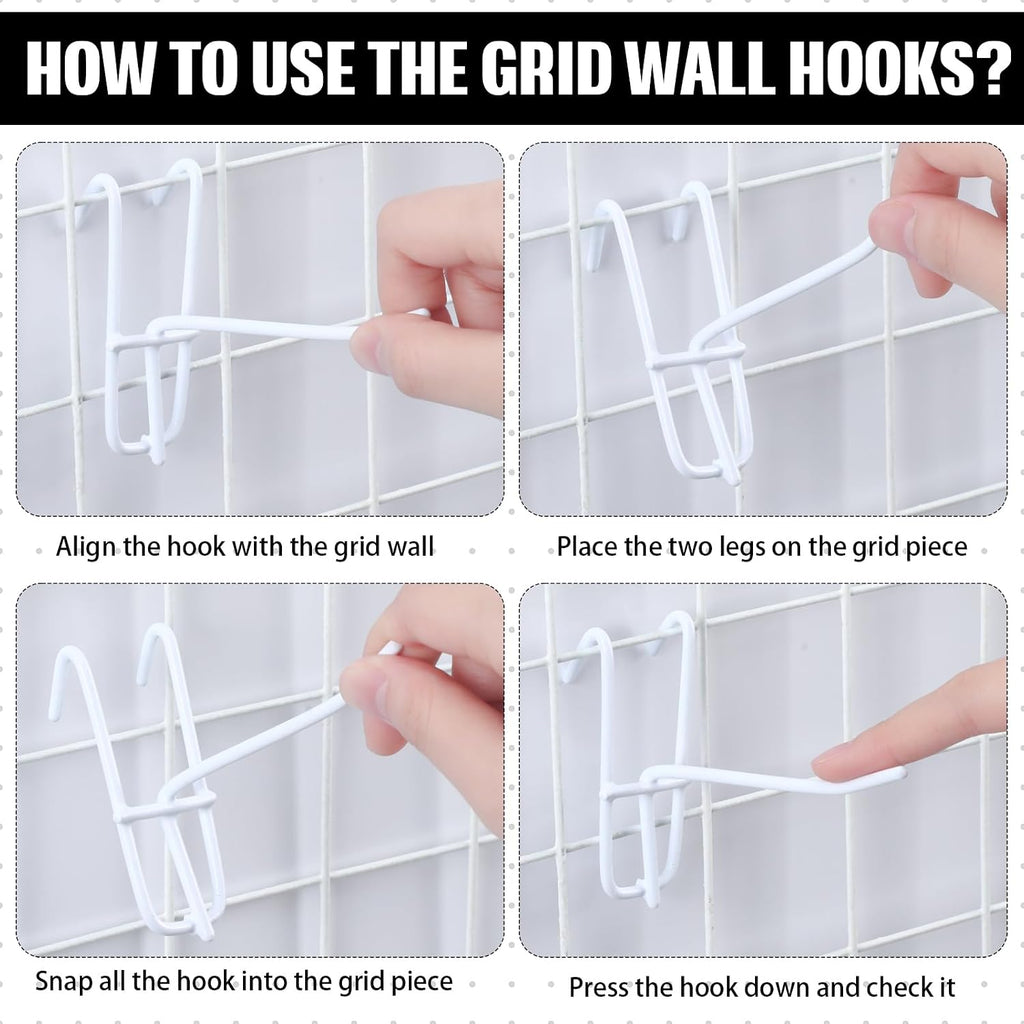 25 Pack Grid Wall Hooks, 4 Inch White Gridwall Hanger | Metal Build for Retail Craft Displays, Fits Gridwall Panels