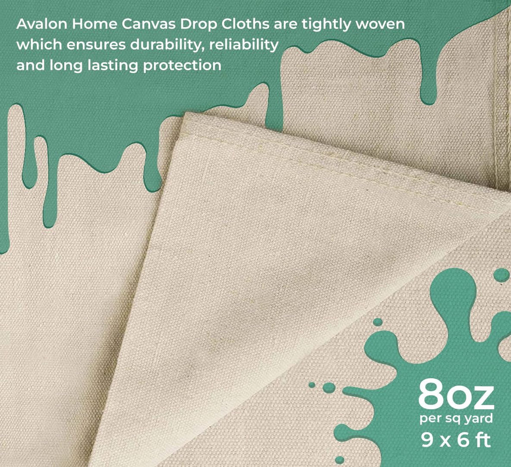 Canvas Drop Cloth for Painting 9x6 feet Pack of 2-8oz Painters Drop Cloths for Painting - All Purpose Canvas Tarps