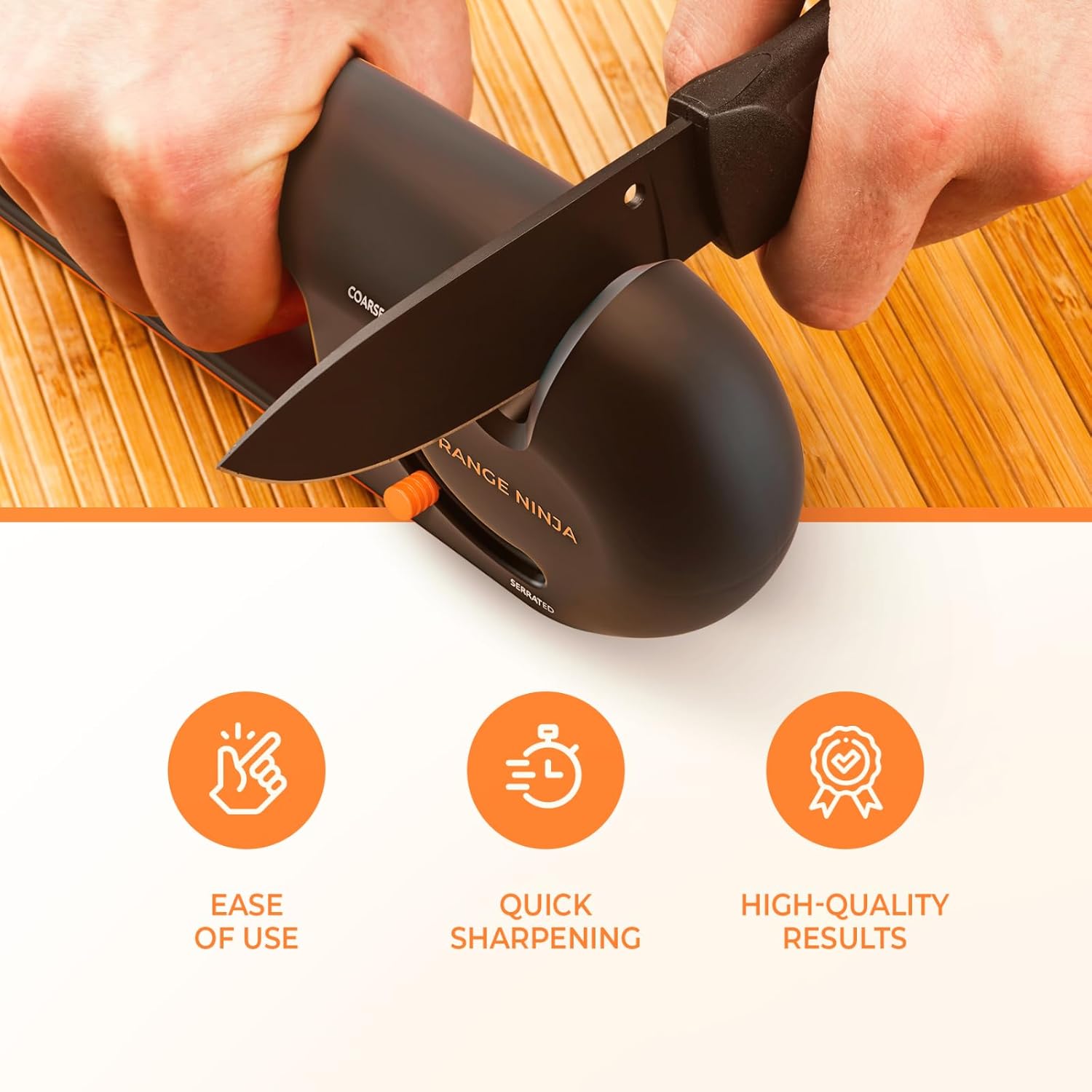 Orange Ninja 4-Stage Knife Sharpener & Serrated Knife Sharpener– Repairs, Sharpens & Polishes Blades with Ergonomic