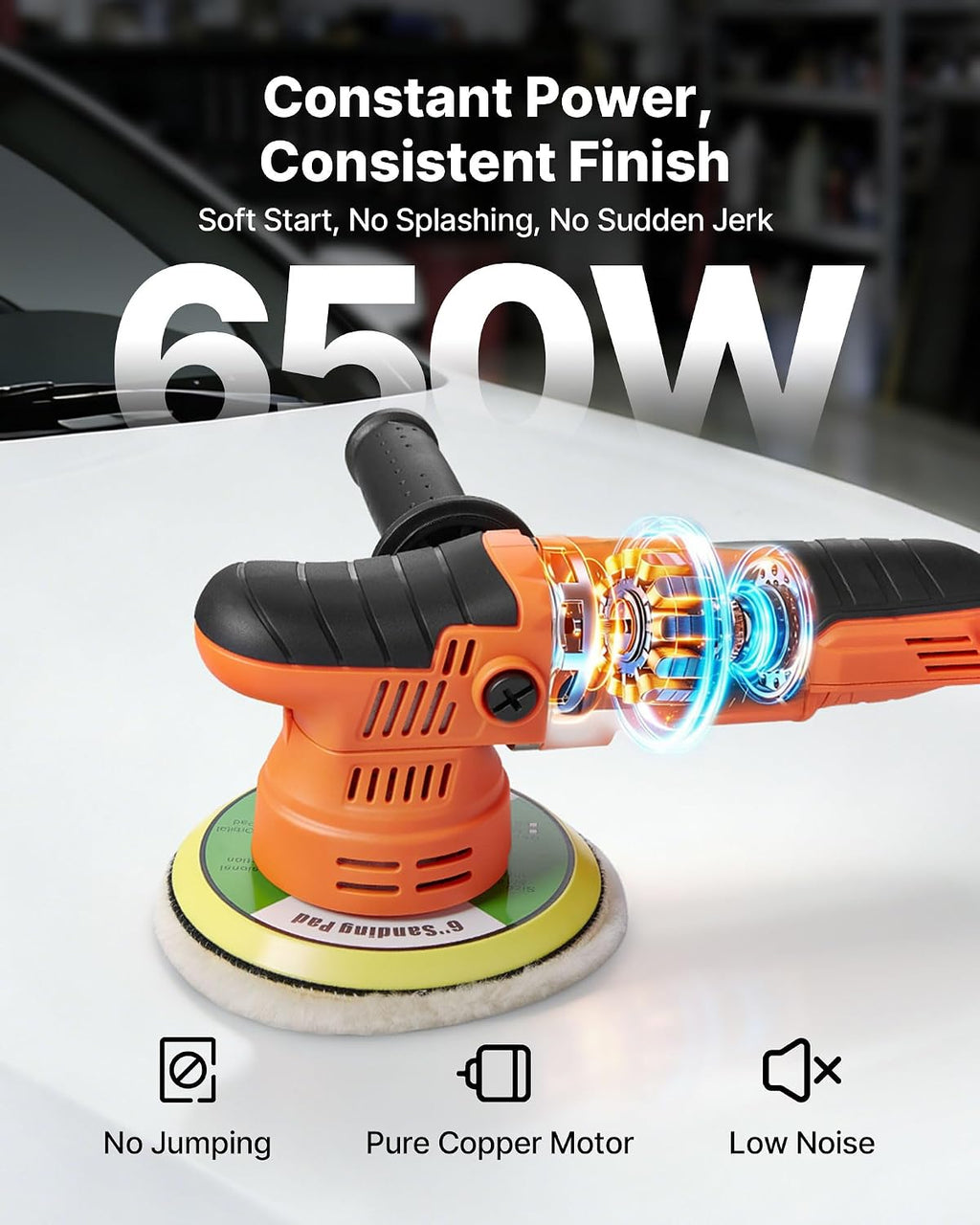 Car Buffer Polisher, 6-Inch Dual Action Polisher Buffer Waxer, 650W 6 Variable Speeds 2000-6800RPM Random Orbital