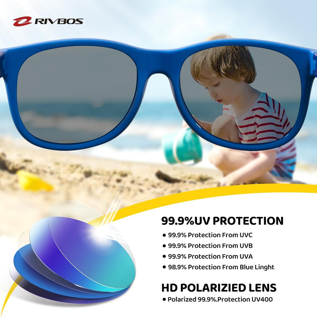 Kids Sunglasses Polarized UV400 TPE with Strap for Boys Girls RBK004 | Flexible rubber frame with UV protection and
