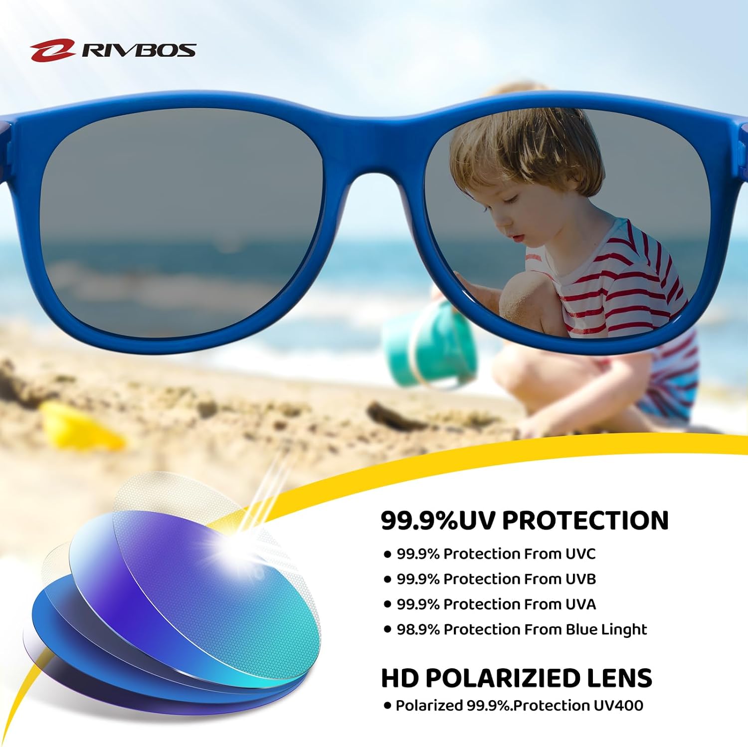 Kids Sunglasses Polarized UV400 TPE with Strap for Boys Girls RBK004 | Flexible rubber frame with UV protection and
