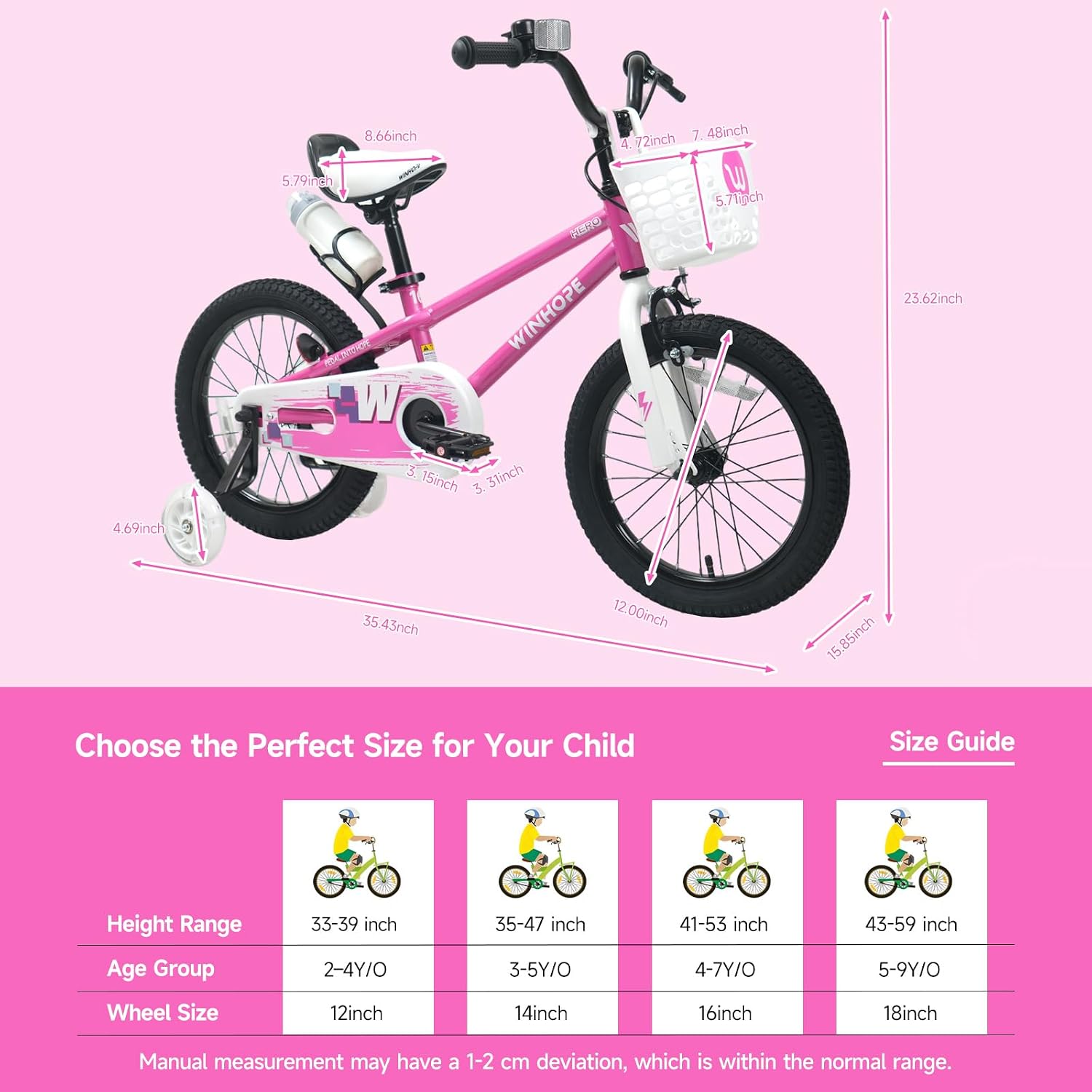 12-18 Inch Kids Bike with Light up Training Wheels for Boys Girls | Dual Brake Bicycle with Basket Adjustable Seat