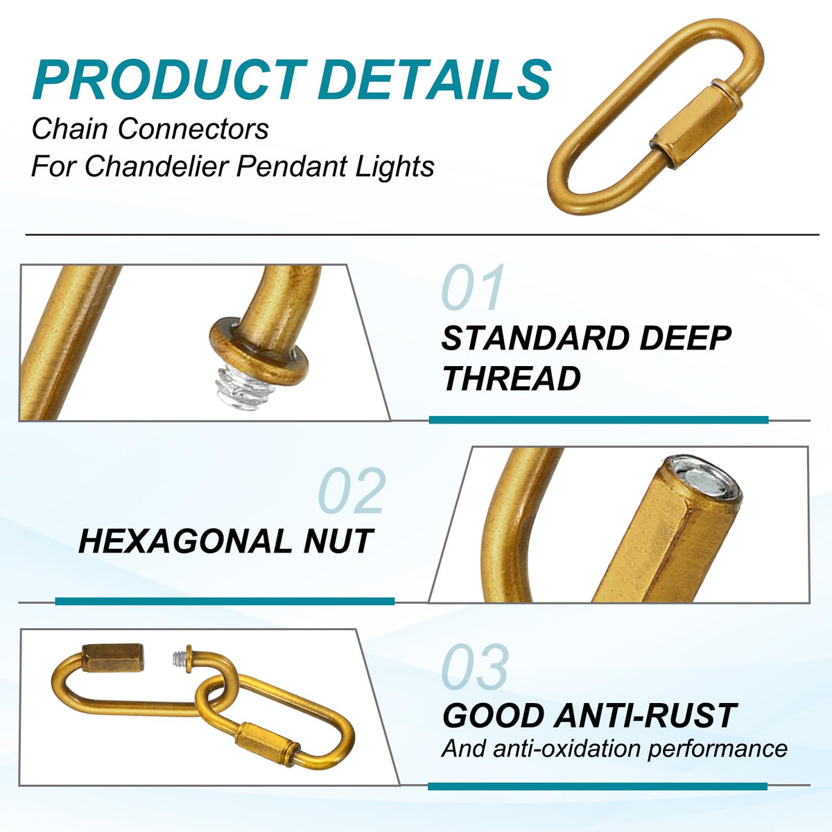 MECCANIXITY Chain Connectors 4mm Thick Gold Bronze 3Pack