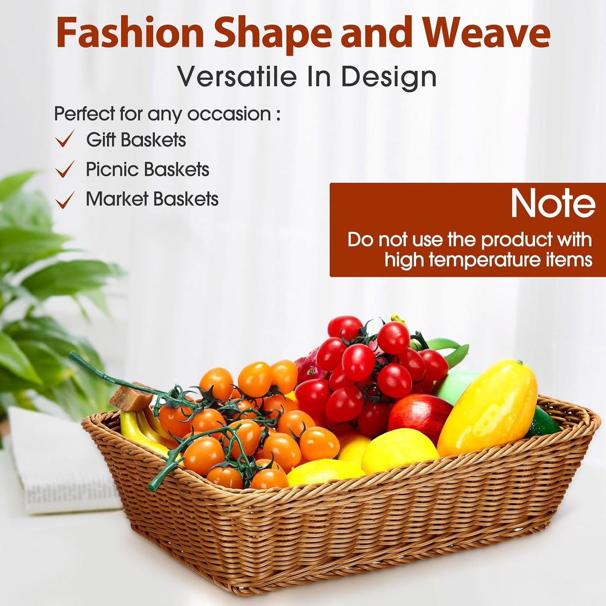 6 Pack Wicker Bread Baskets Woven Serving Basket, 15.8 Inch