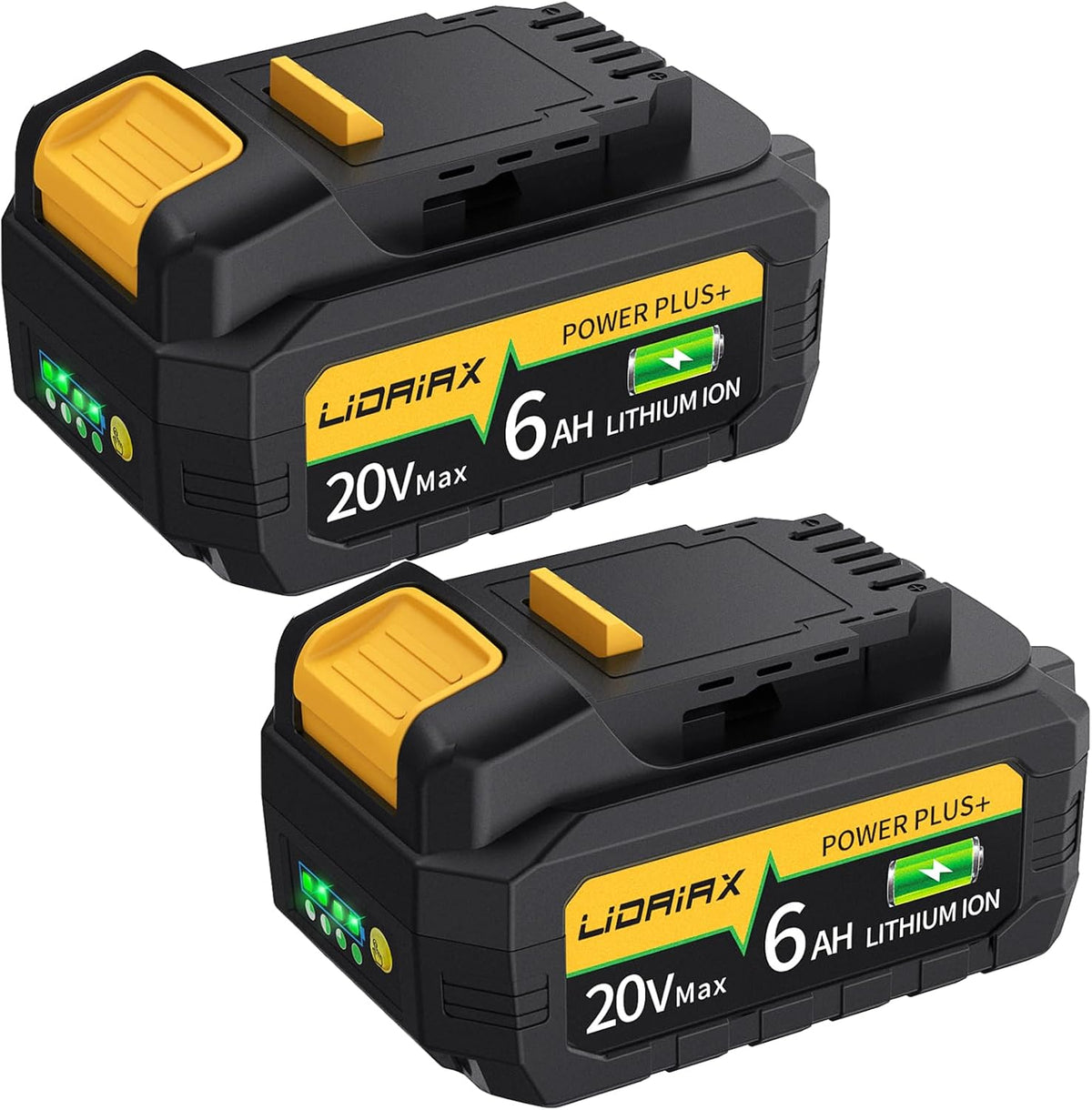 True Capacity Replacement Battery Compatible with Dewalt 20V Max Tool, Automotive Grade Lithium Ion Cells, V0 Highest Grade Fireproof Case, Longer Runtime - 6.0AH, 2 Pack