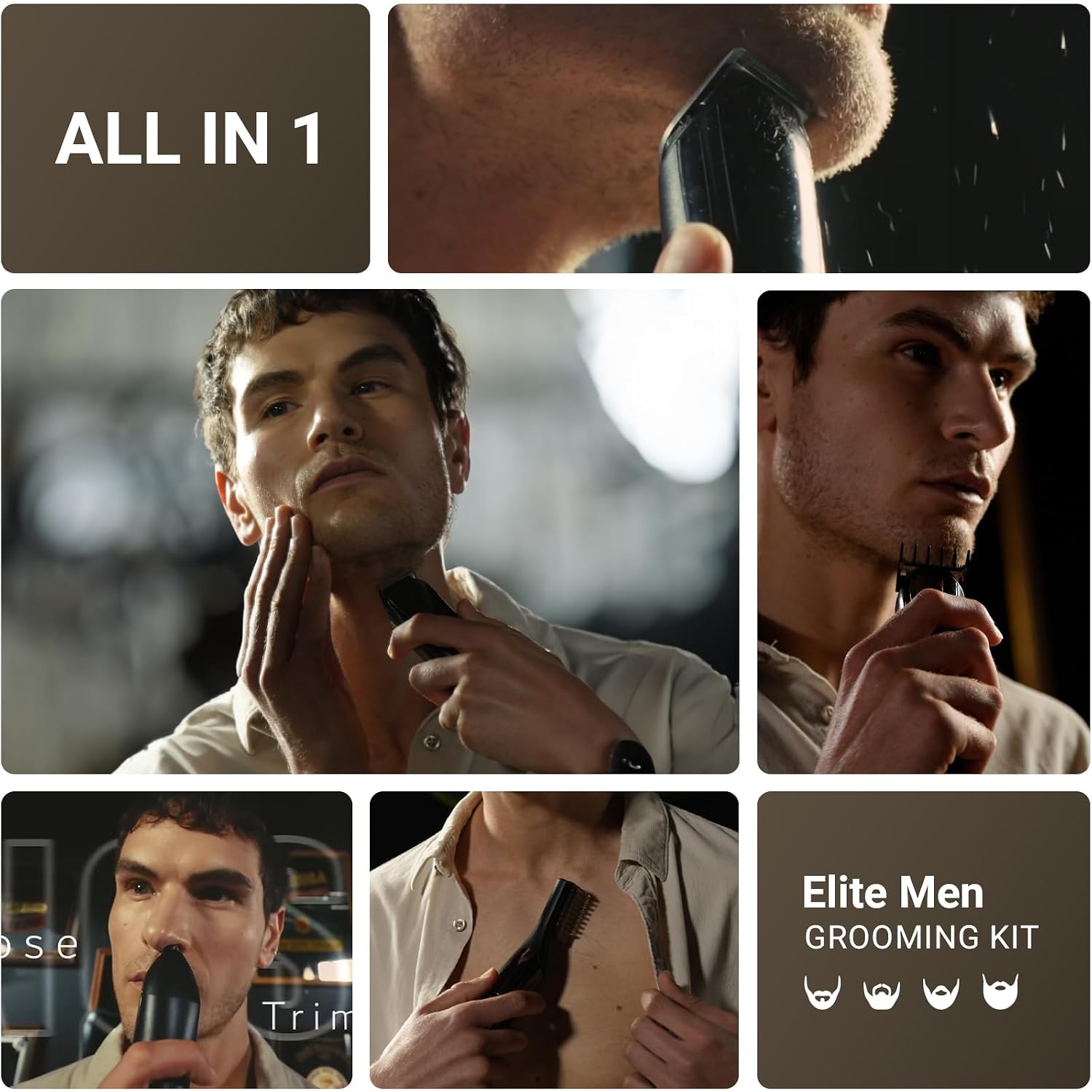 Rechargeable Beard Trimmer for Men: 𝟏𝟐-in-1 Grooming Kit | 𝐏𝐫𝐨fessional Barber Hair Clippers with 6 Detachable Heads