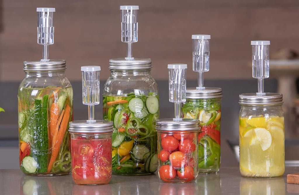 Fermentation Kit, Stainless Steel Lids with Weights & Airlocks | 4 Pack Fermenting Lids for Homemade Pickles, Kimchi
