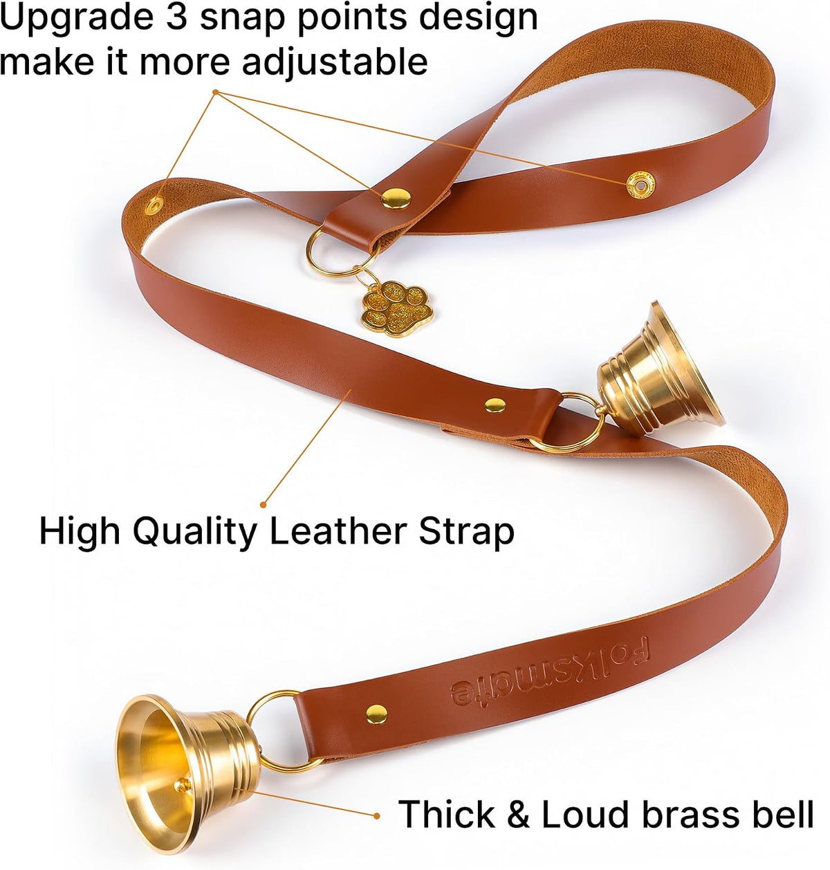 Leather Dog Door Bells for Potty Training, Nail-Safe Puppy Dog Door Bells Extra Loud for Dogs Training