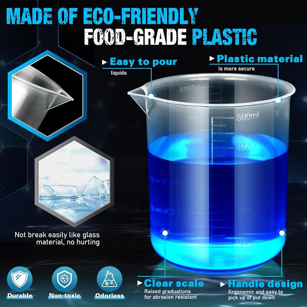 Plastic Graduated Cylinders and Beakers with 5 Pipettes, 10ml 25ml 50ml 100ml Cylinders, 50ml 100ml 250ml 500ml