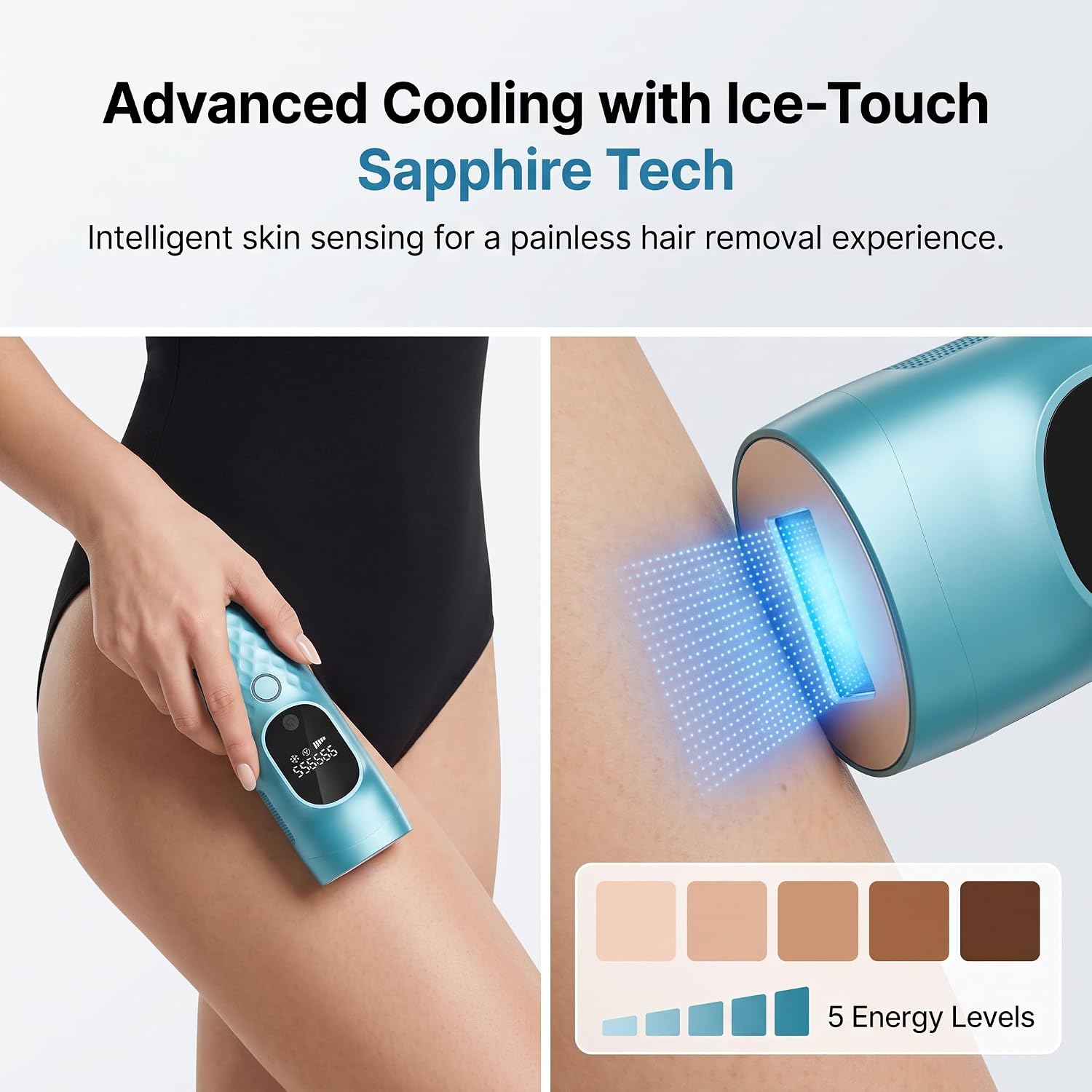 Laser Hair Removal Painless Ice Cooling for Armpits Legs Arms Bikini Line | IPL Device Remover Machine 5 Levels, 2