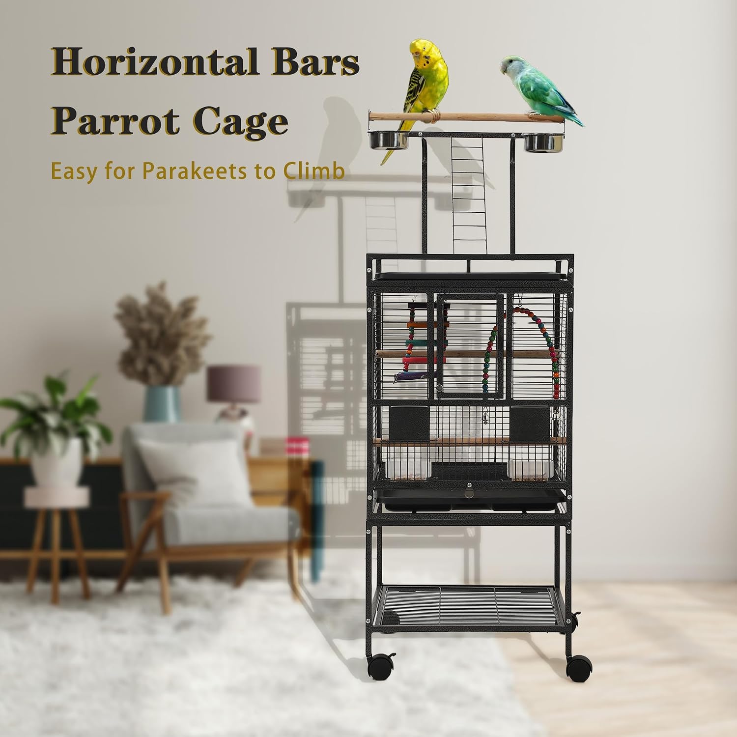 51" Small Bird Cage with Stand,Parakeet Cage, Parrot cage with Parakeet Toys, Bird Cage Accessories for Lovebirds