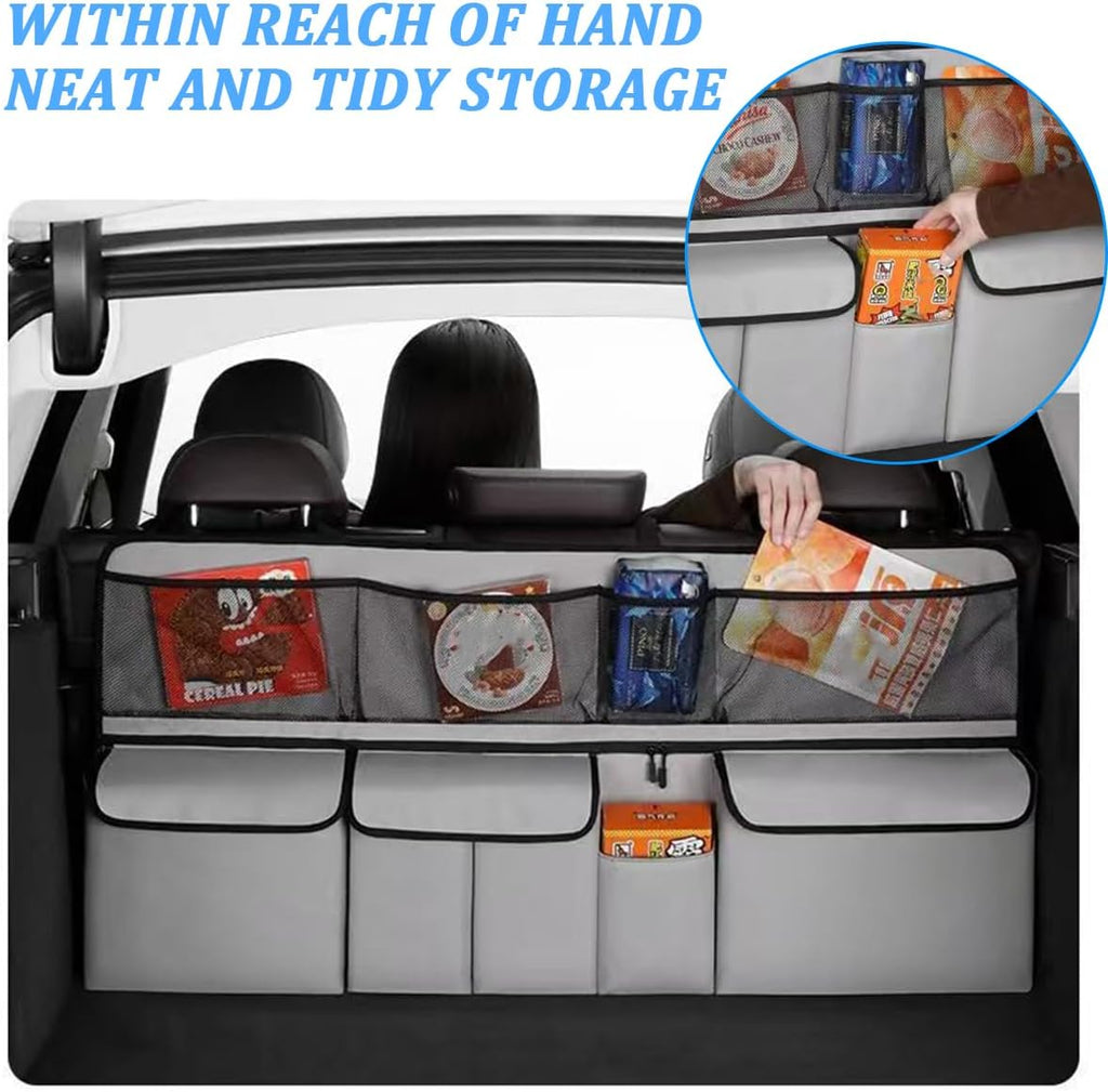 Car Trunk Organizer, Collapsible Large Capacity Vehicle Backseat Hanging Storage Bag with 9 Pockets, Automotive