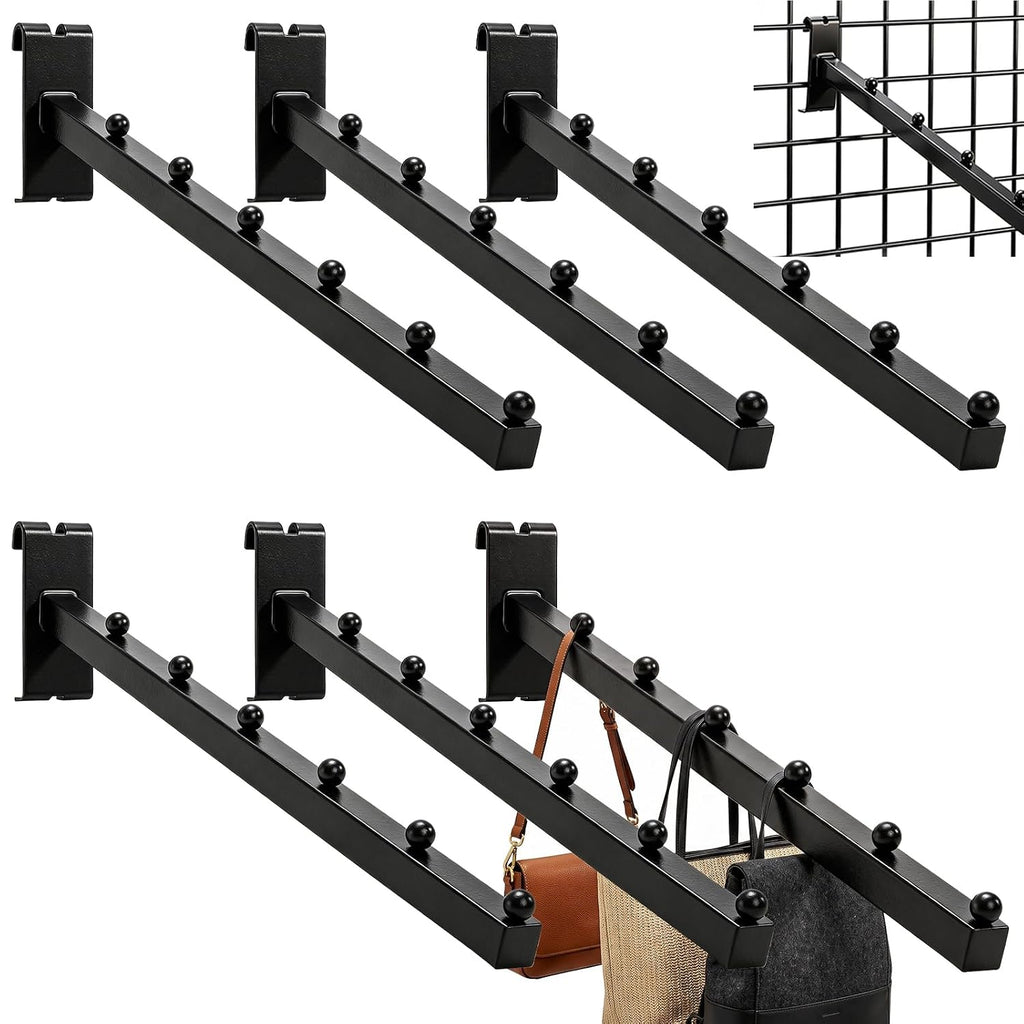 6 Pack 6 Ball Waterfall Hooks for Grid Wall, 15.8 Inch | Waterfall Hook Hangers, Black Gridwall Hooks, Heavy Duty