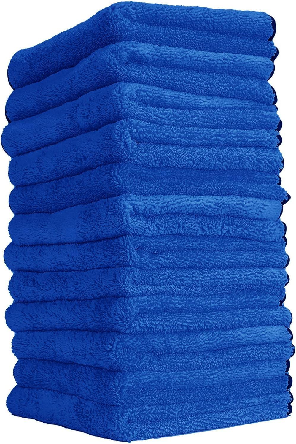 Professional Microfiber Towels, 16 x 16 in, Blue, 12 Pack | Ultra-soft, scratch-free towels to buff wax, dry panels