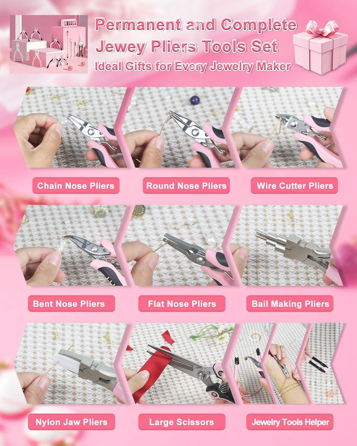 Jewelry Pliers Set Jeweler Making Tools with 6 Rolls Beading Wire Kit for Jewelry Supplies DIY Hobby Repair Crimping