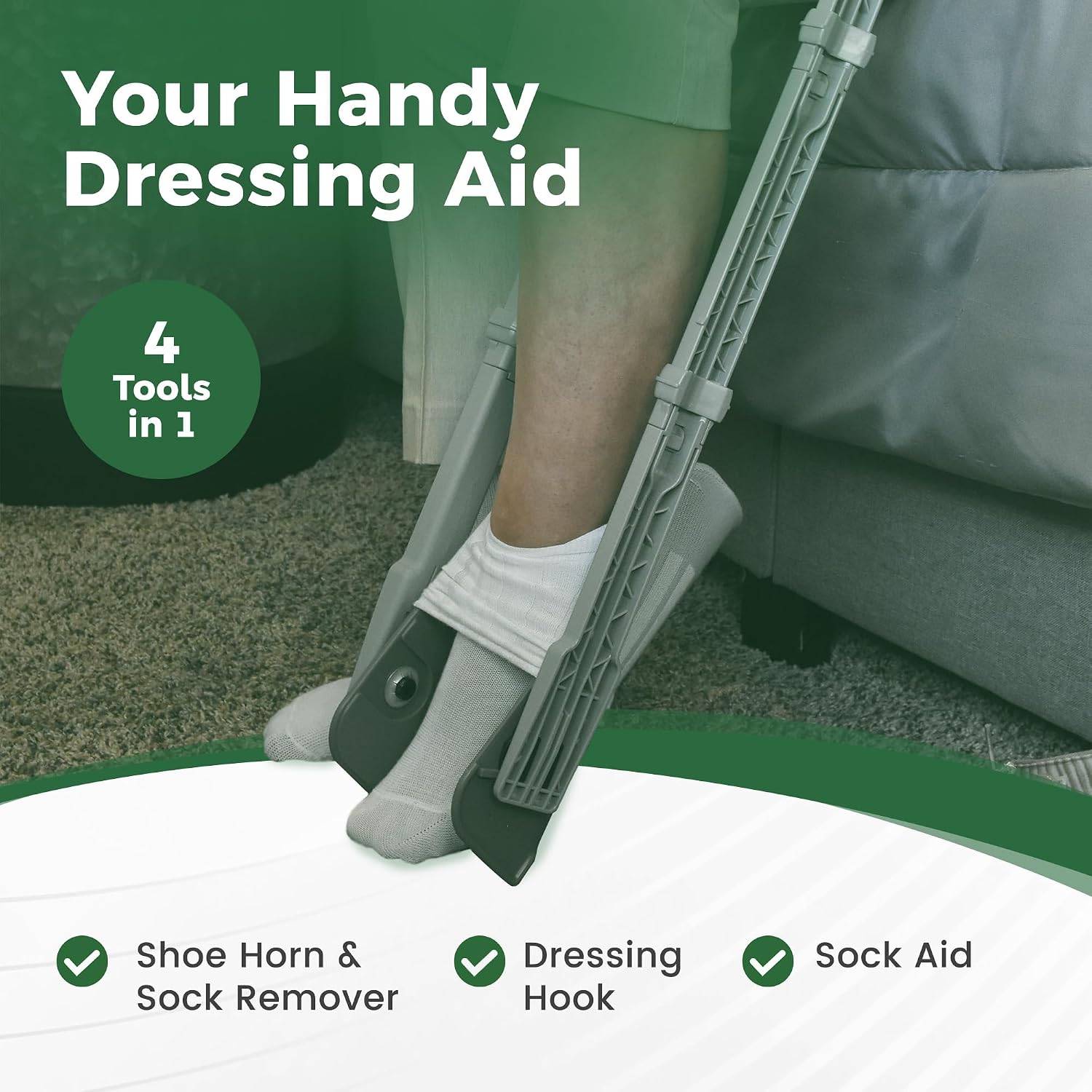 Reach Right Dressing Kit, 4-in-1 Compression Sock Aid Device for Seniors, Shoe Horn, Dressing Stick for Elderly