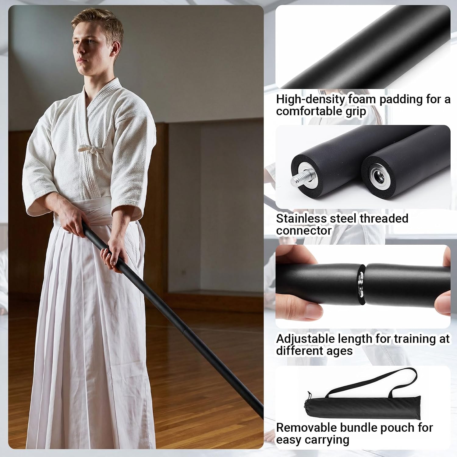 4ft & 6ft Collapsible Foam-padded Bo Staff, Safe Martial Arts Training & Practice Stick for Beginners, Escrima &