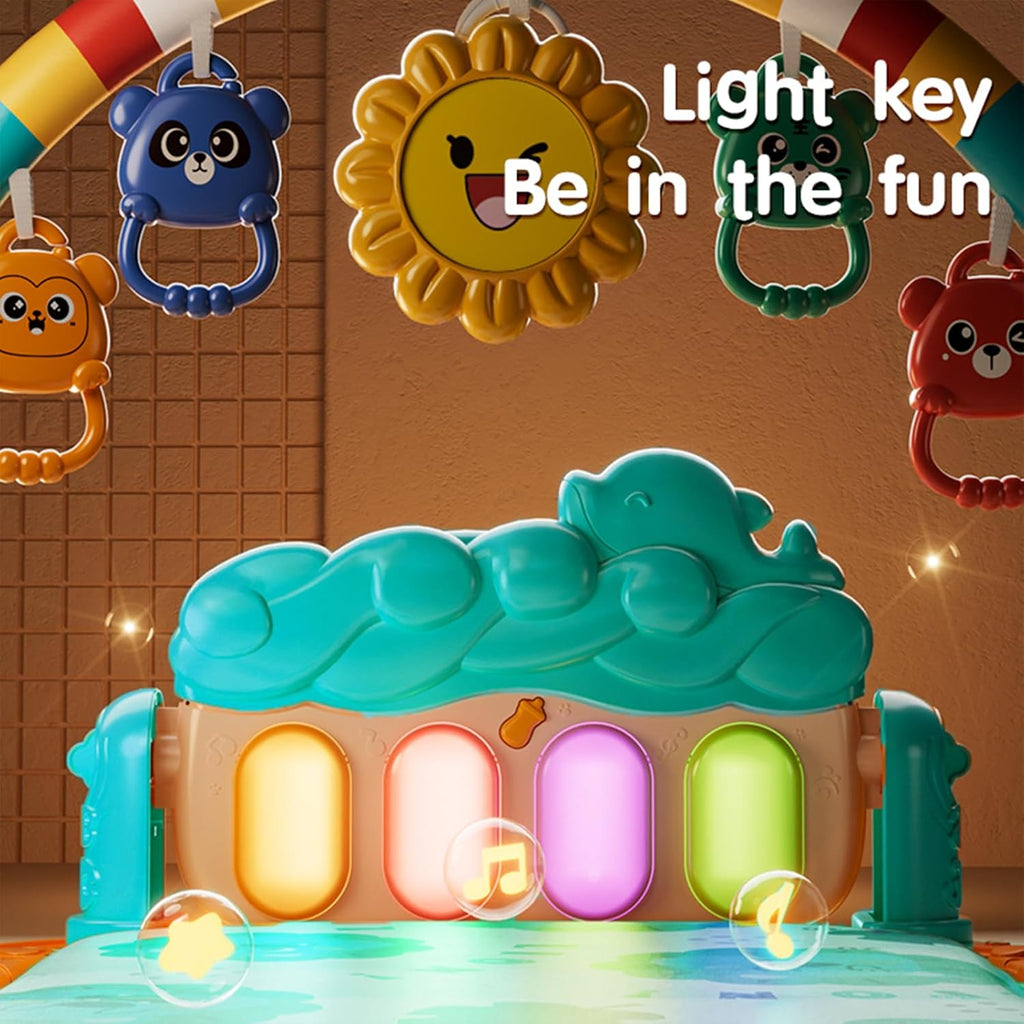 Baby Gyms Play Mats, Play Piano Gym Mat, Activity Mat for Tummy Time with 5 Infant Learning Sensory, Music and Lights