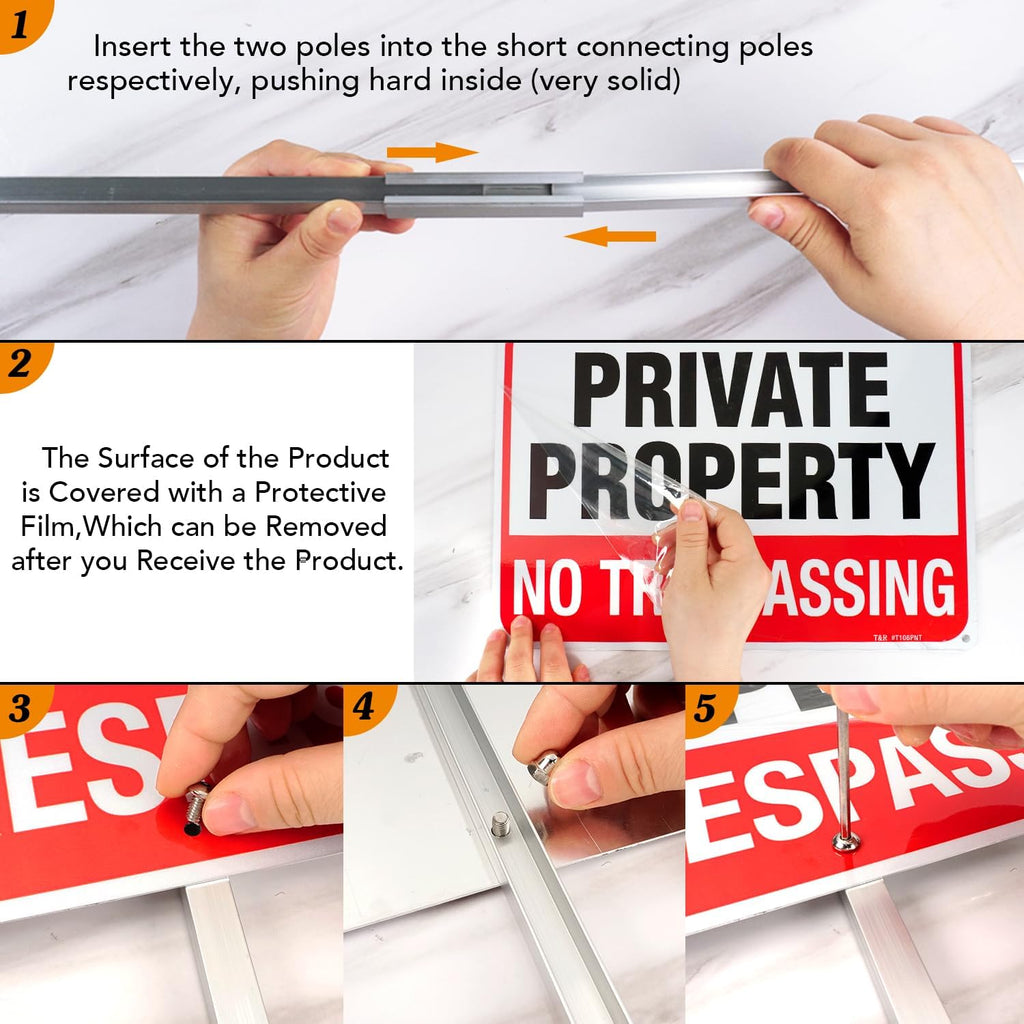 Large No Trespassing Sign Private Property Sign with 36" Stake for Outside - 2 Pack - 14"x10" .040 Rust Free Heavy