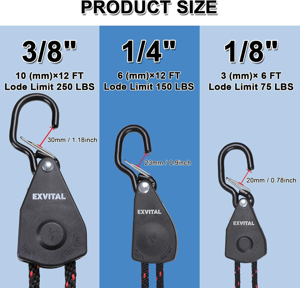 4PCS Kayak Rope Tie Down Ratchet Straps 1/4" ×12' Bow and Stern Tie Down