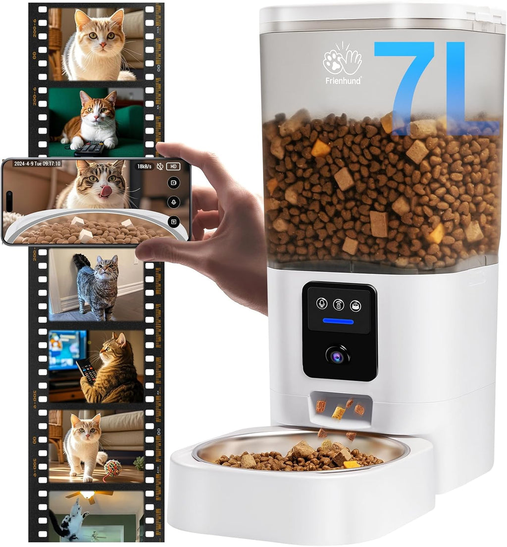 Automatic Cat Feeder with 2K Camera: 5G WiFi Automatic Dog Feeder with Night Vision,Cat Food Dispenser with 7L Large