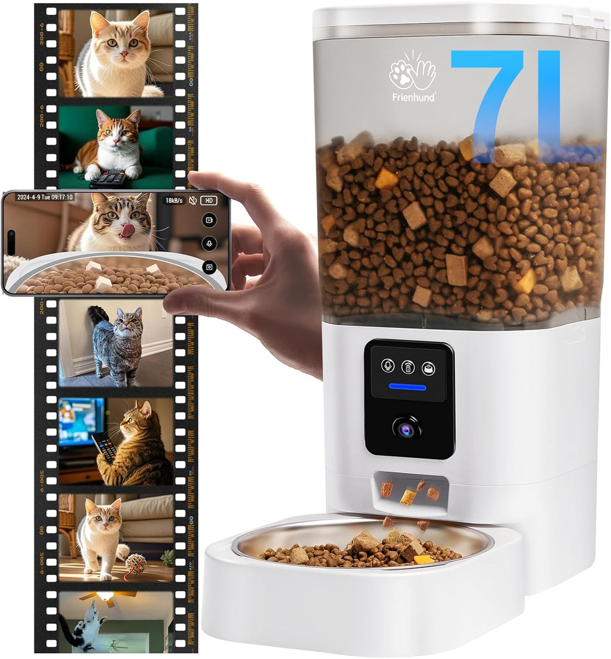 Automatic Cat Feeder with 2K Camera: 5G WiFi Automatic Dog Feeder with Night Vision,Cat Food Dispenser with 7L Large