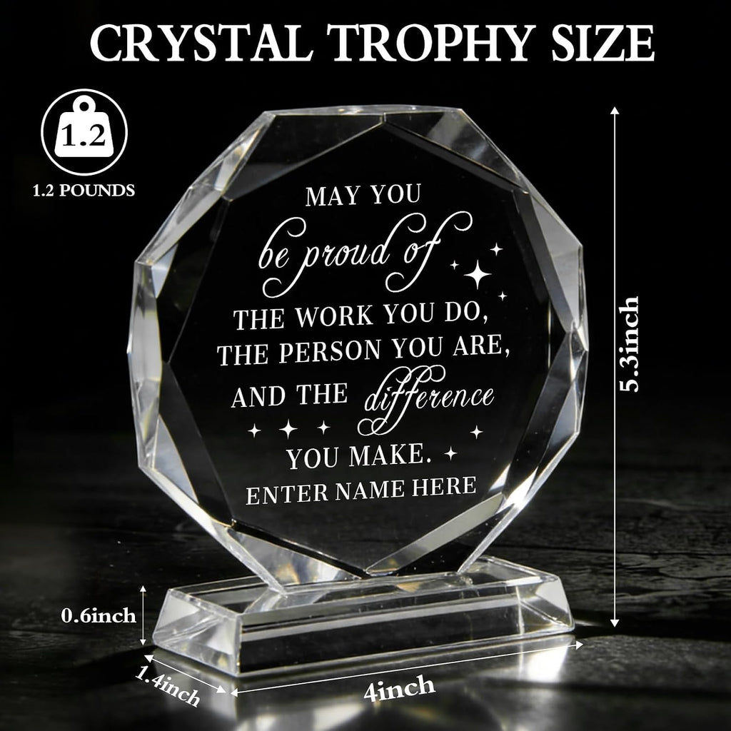 SHIP NEXT DAY, Personalized Crystal Award Trophy - Custom with Company Logo Text & Employee Name, Engraved Award for