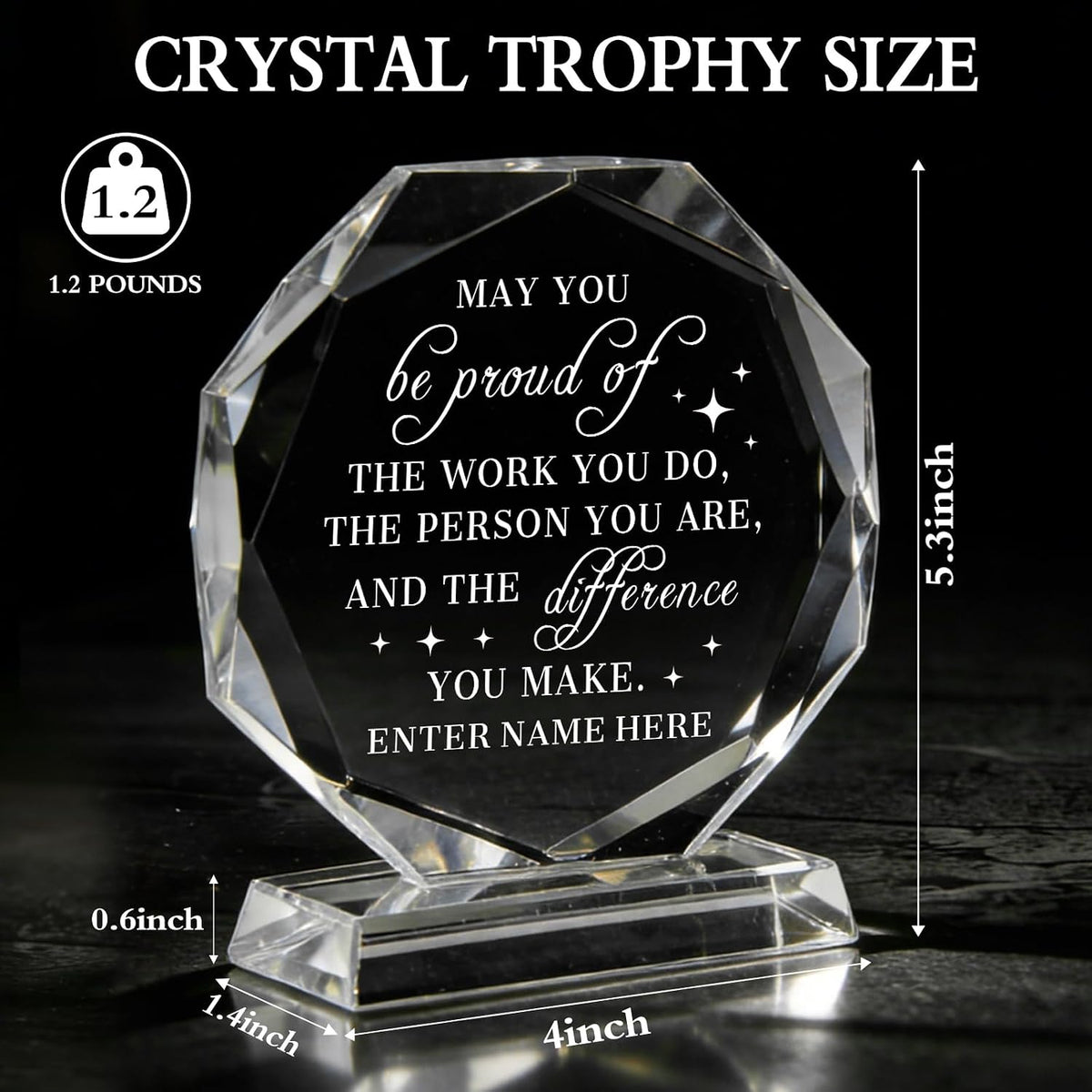 SHIP NEXT DAY, Personalized Crystal Award Trophy - Custom with Company Logo Text & Employee Name, Engraved Award for