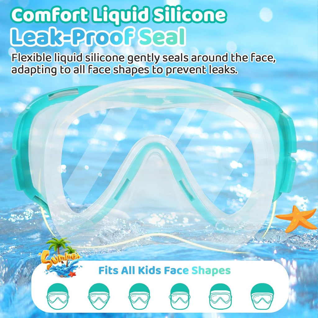 Snorkel Set for Kids 3-14, Dry Top Snorkeling Gear for Boys Girls Youth, Panoramic View Swim Goggles with Nose Cover