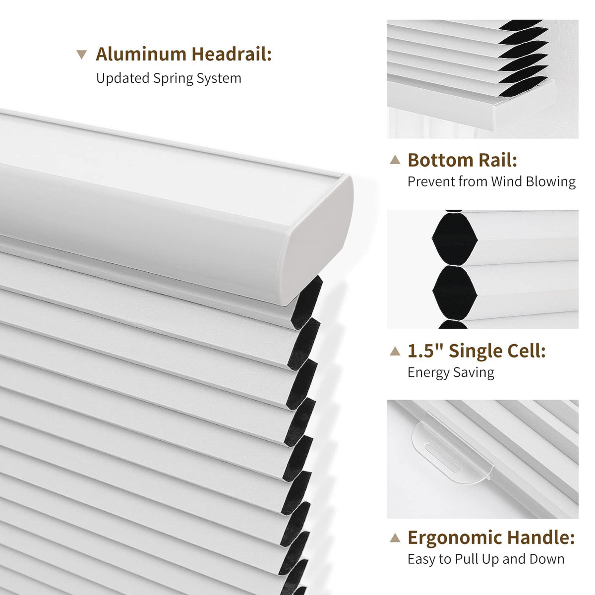 Cordless Blackout Cellular Shades, 35" W x 64" H, White