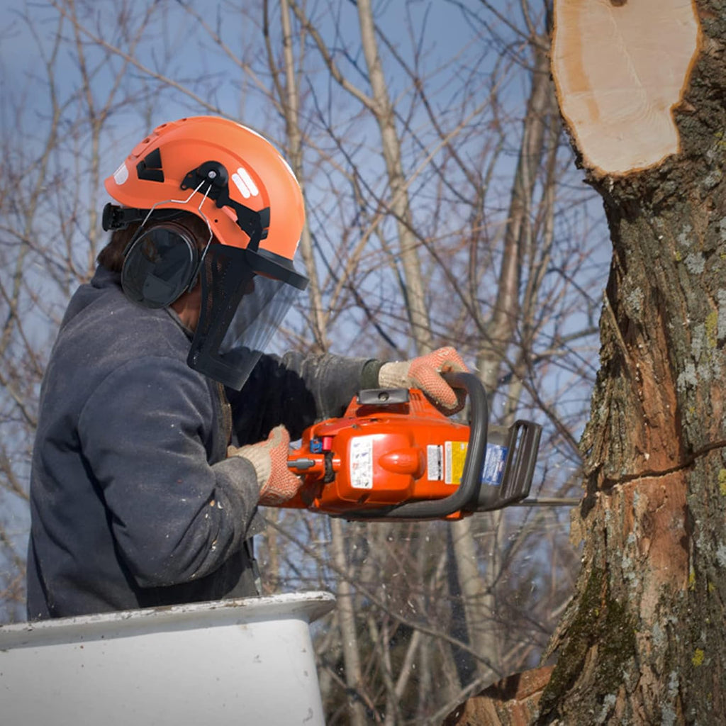 Chainsaw Helmet with Face Shield and Ear Muffs, Forestry Safety Helmet, ANSI Z89.1 Certified Arborist Helmet