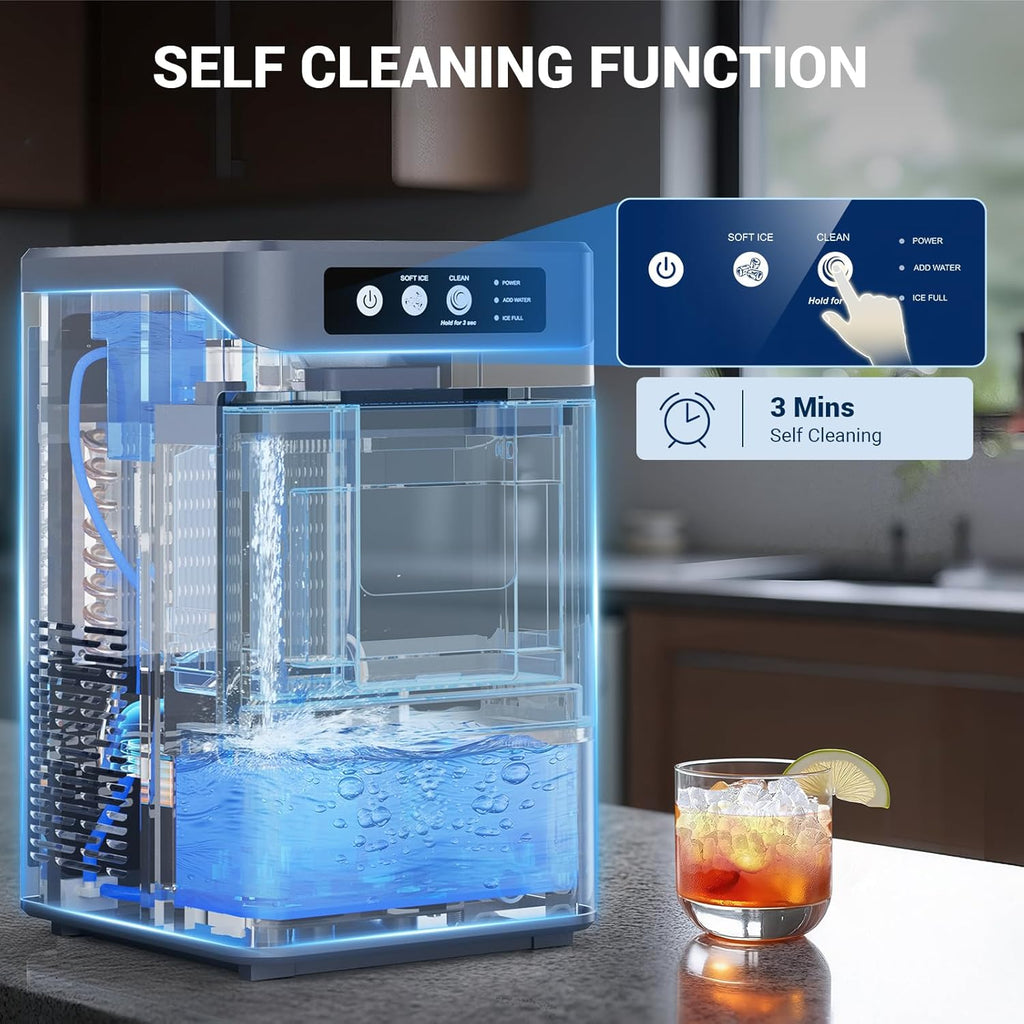 Nugget Ice Maker, 44Lbs/24H Ice Maker Countertop with 3L+1.2L Water Tanks