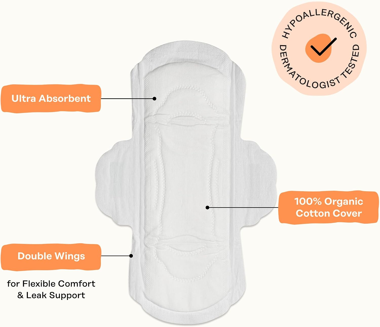 Cotton Comfort - Regular Pads for Women | Non-Herbal - Organic Cotton Cover - Menstrual Pads w/Wings - No Fragrance &