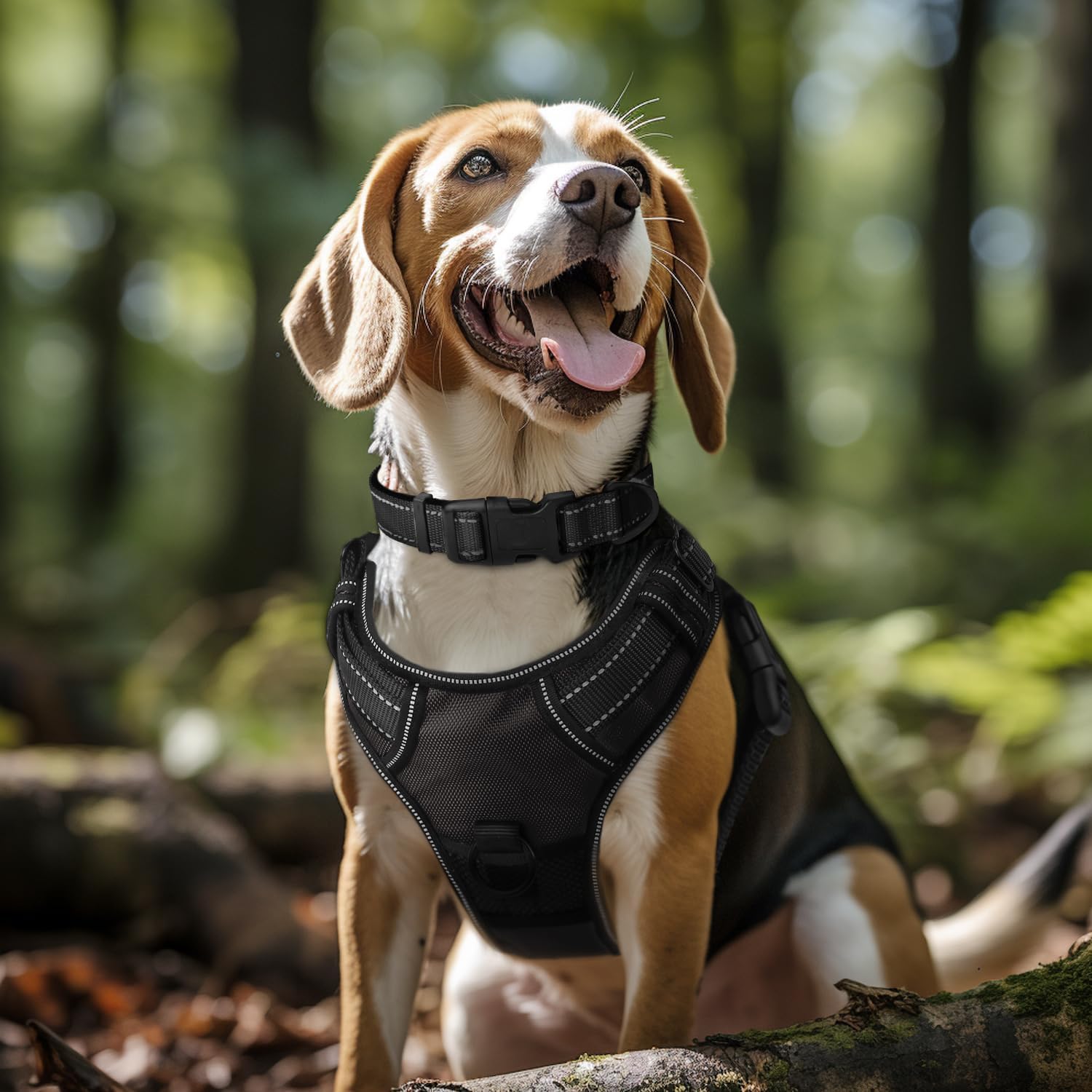 Reflective Dog Collar, Soft Neoprene Padded, Metal D-Ring, Nylon Pet Collar Adjustable for Large Dogs, Black, L