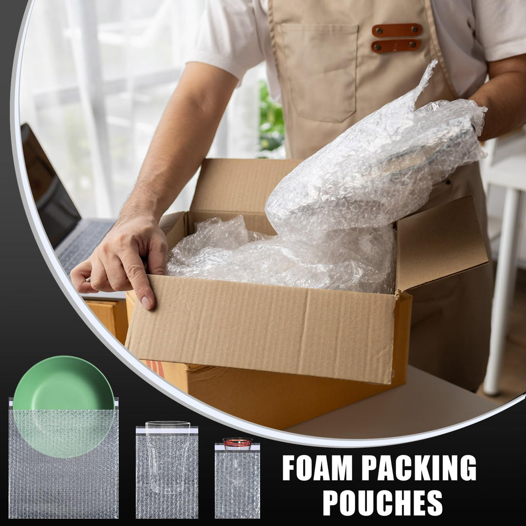 100 Pcs 5 Sizes Clear Bubble Bags Self Adhesive Bubble Cushioned Pouches Double Walled Shockproof Clear Cushioning